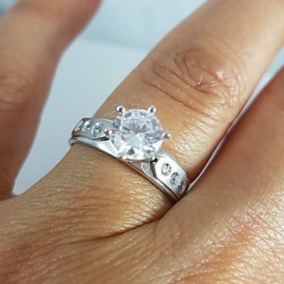 14k Solid White Gold Engagement Ring